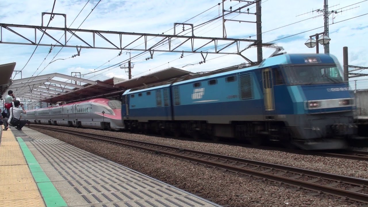 甲種輸送 E6系新幹線スーパーこまちJR武蔵野線新座駅通過 駅員さんの親切な放送付き/Transported Shinkansen/2013.06.22