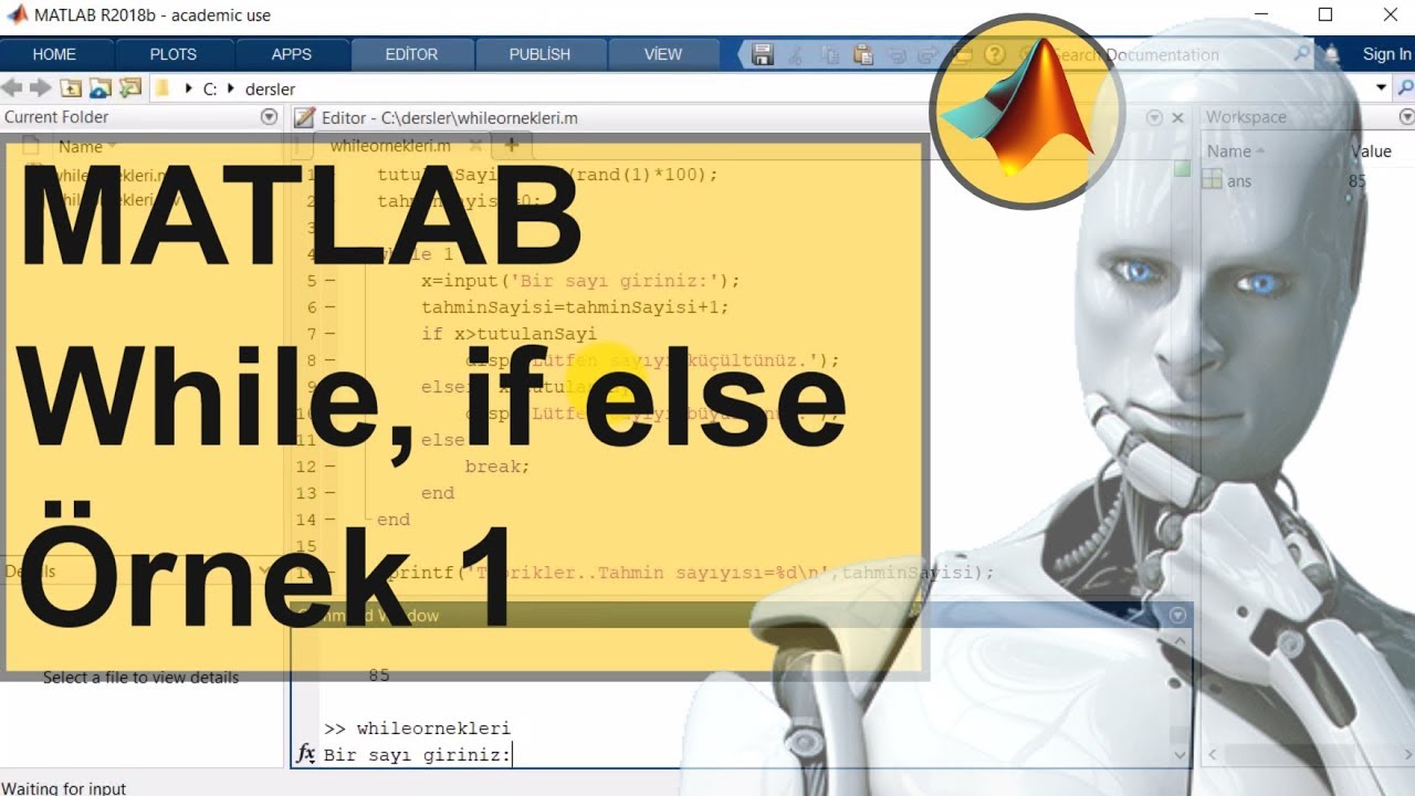 Matlab da Döngüler, Koşullar Örnek Soru 1 (While , if else, break)