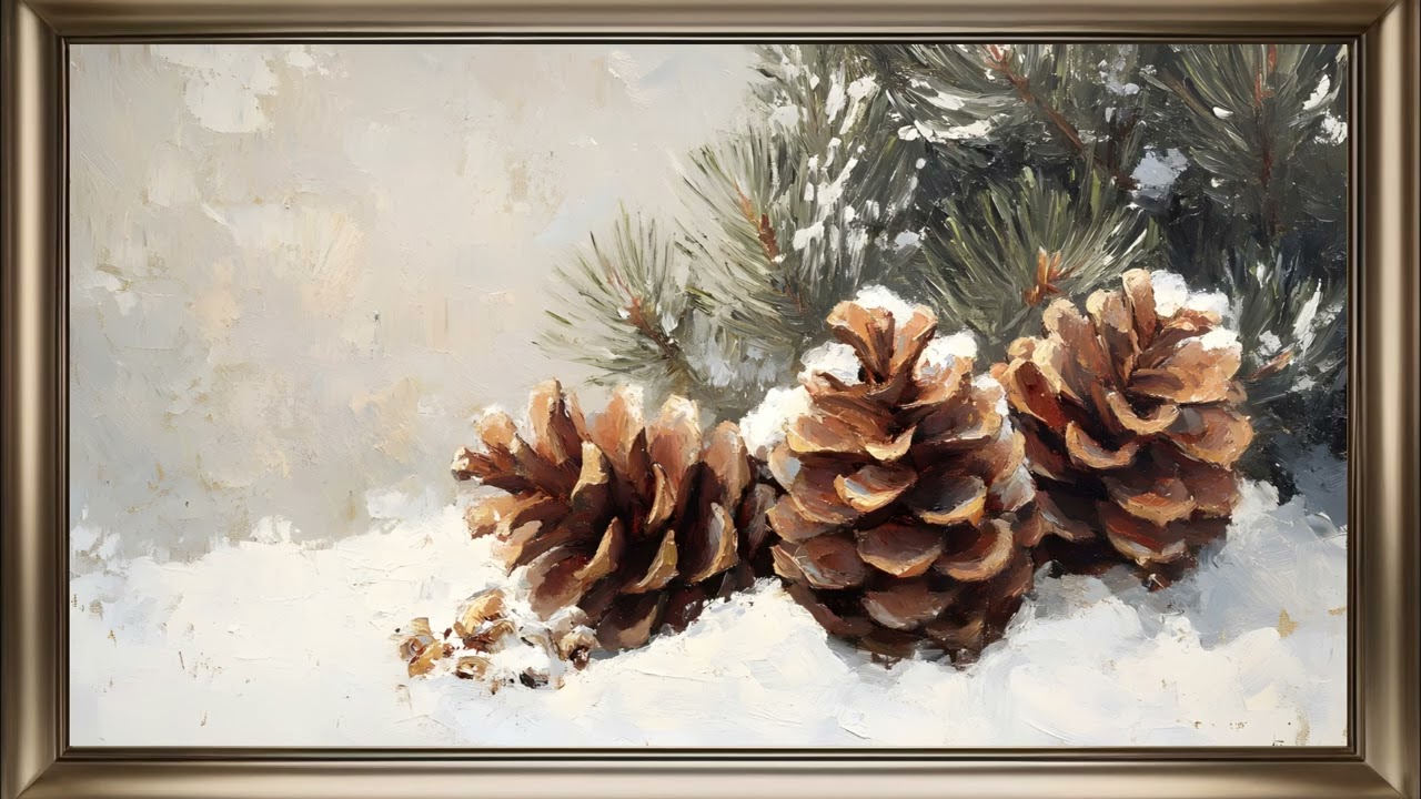 Winter Garden Pinecones Frame TV Art | Peaceful Nature Screensaver Background for Your TV❄️