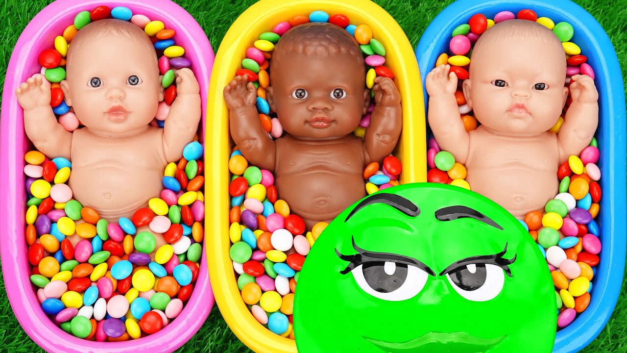 4 Minutes Satisfying with Full of 3 Rainbow BathTubs Candy with M&M's & Magic Slime Cutting Video