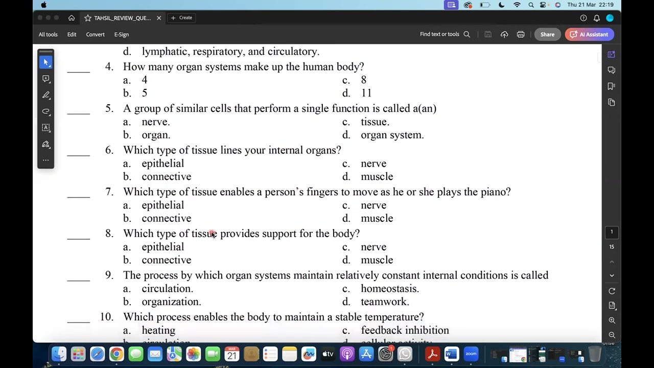 Tahsili Biology Review Questions