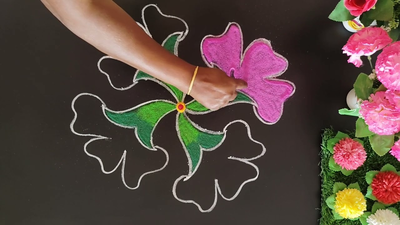 5*1 Dots Flower Kolam🌺ரொம்ப அழகா ஒரு பூக்கோலம் 💐# @minminirangoli 
