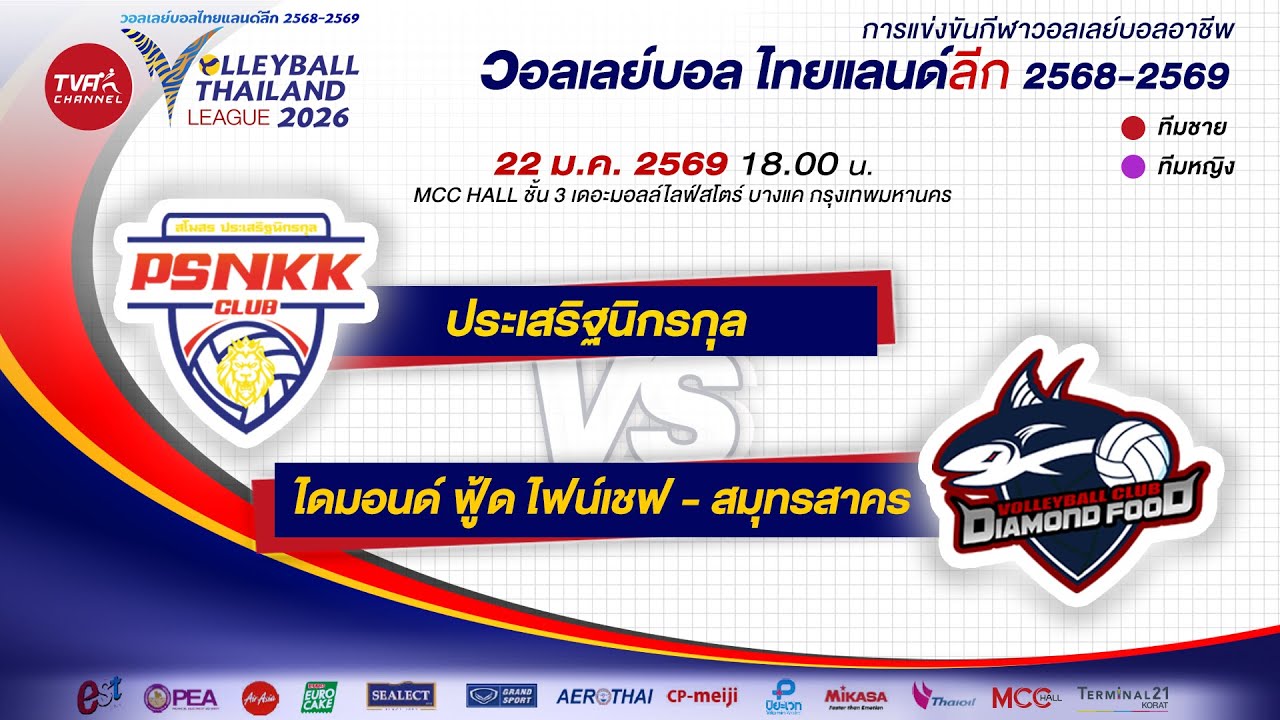 [ไฮไลท์] ประเสริฐนิกรกุล 0-3 ไดมอนด์ ฟู้ด - วอลเลย์บอลไทยแลนด์ ลีก 2026 : สัมภาษณ์ จักรกริช - อนุชิต