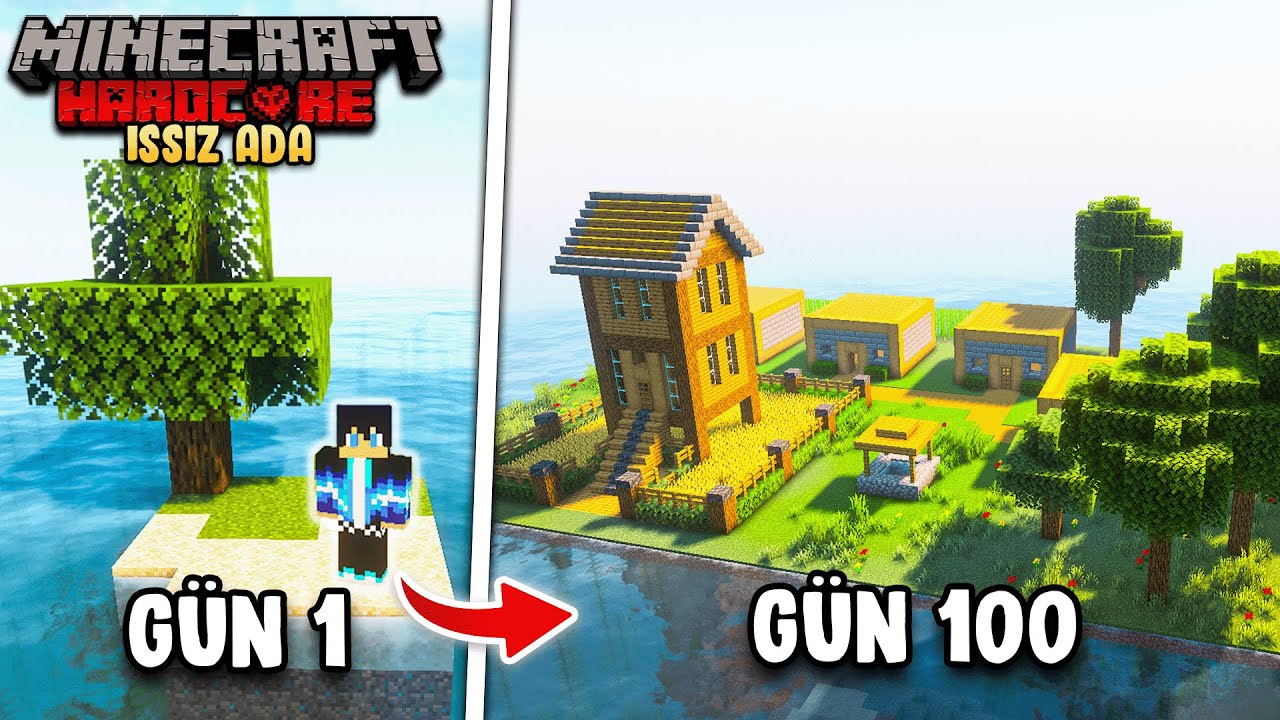 Minecraft Hardcore'un EN ISSIZ ADASINDA 100 Gün Hayatta Kaldım!