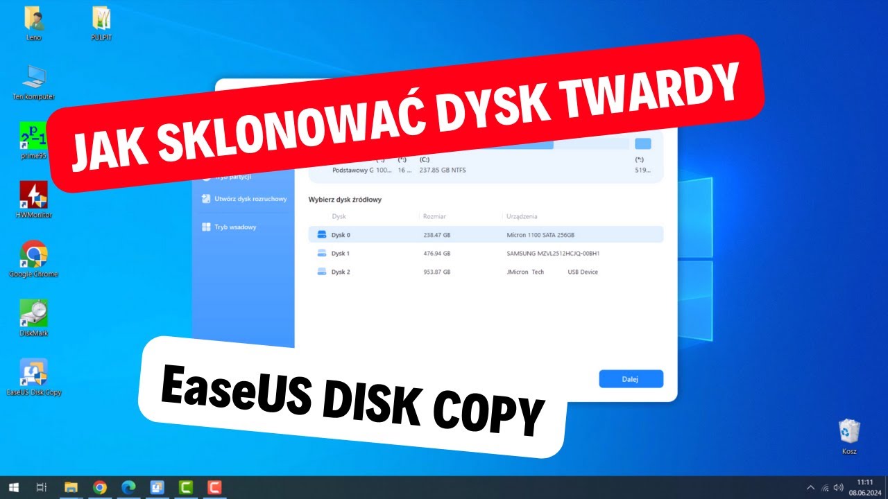 Jak sklonować dysk twardy HDD SDD. Migracja systemu Windows, kopia bezpieczeństwa (EaseUS Disk Copy)