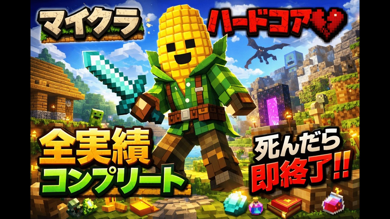 [Minecraft]マイクラハードコア全実績解除3日目、一度死んだ漢は強い。