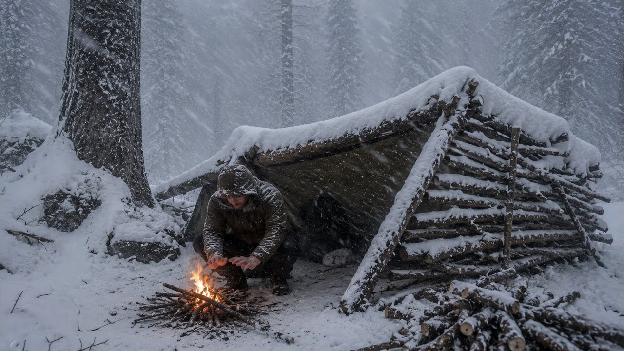 Surviving a Harsh Winter | Overnight Camping in Heavy Snow and Blizzard | exterm winter survival 