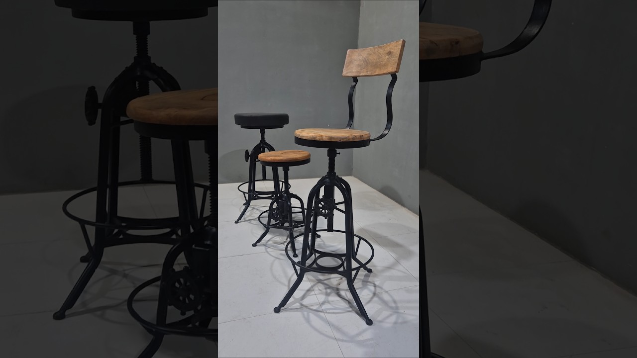 Metal Wooden Swivel Stools Industrial Modern 