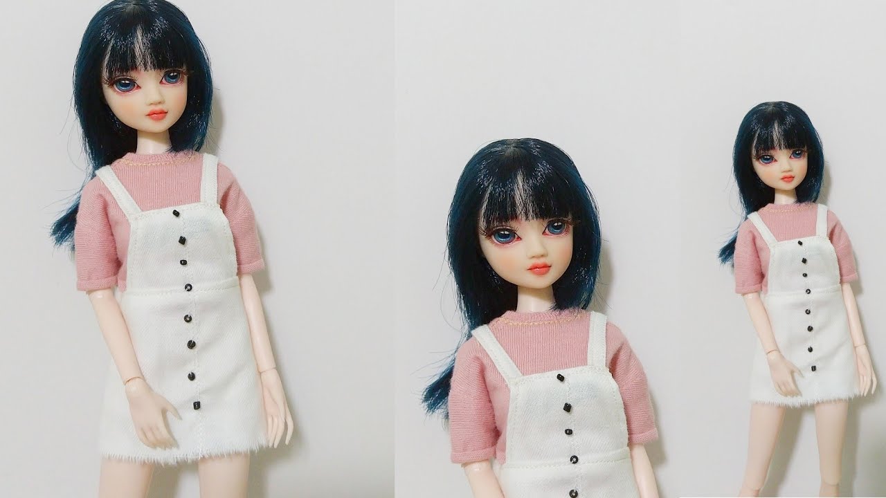 MAY VÁY YẾM CHO BÚP BÊ/ make a overall dress for doll |  BÚP BÊ MÍA