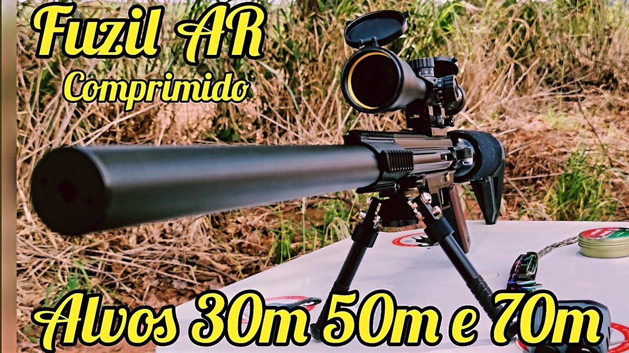 CAÇADORA + UM VERDADEIRO FUZIL DE AR , ALVOS 30M, 50M E 70M