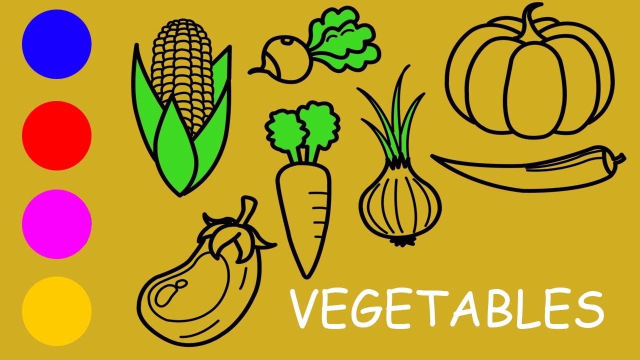 Learn Colors with Draw vegetables  Coloring Pages for Childrens 2017