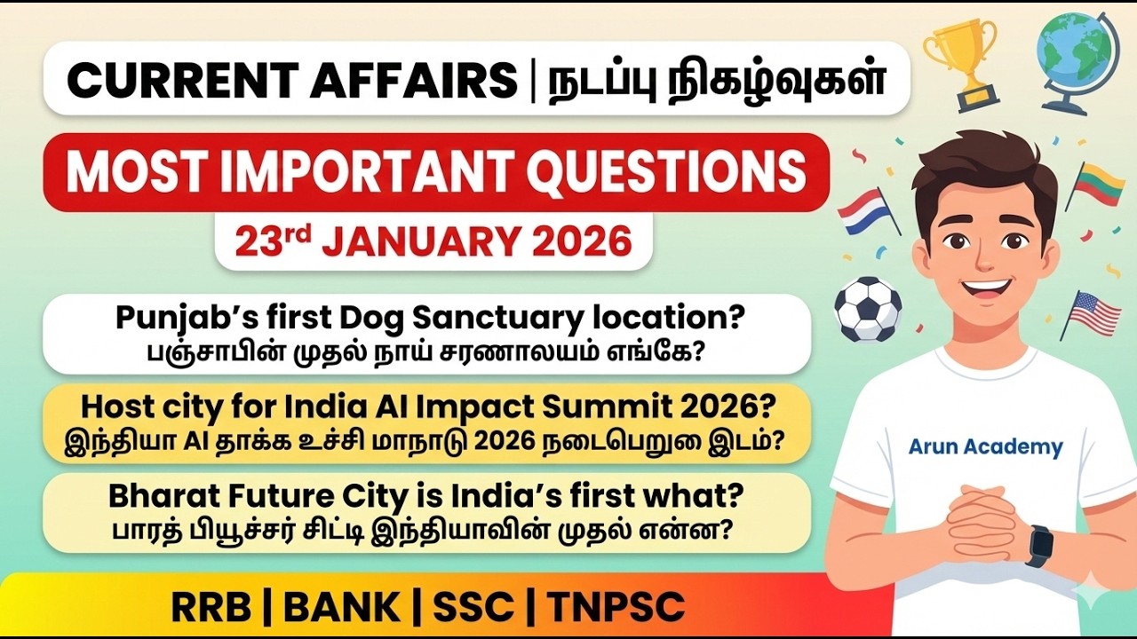 CURRENT AFFAIRS 2026 🔥 | IMPORTANT MCQs 💯 | RAILWAY • SSC MTS GD • RRB • IBPS • TNPSC • INSURANCE 🚀