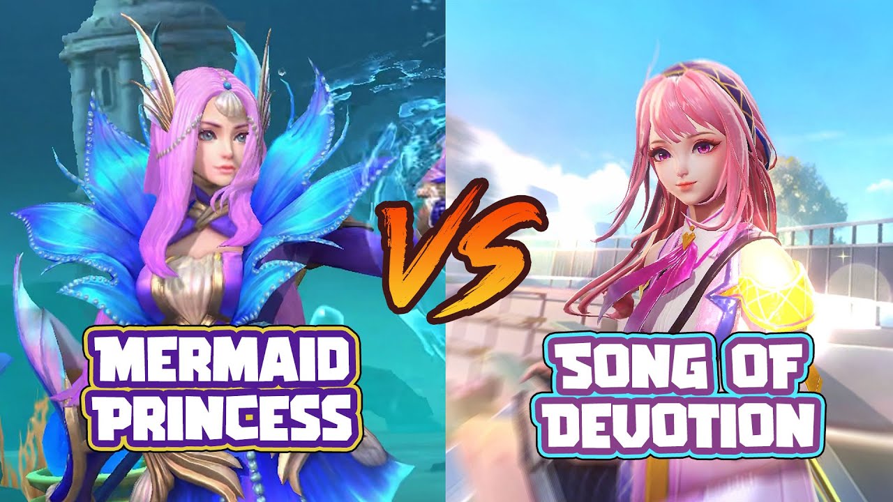 Odette - Song of Devotion Valentine's skin V.S. Mermaid Princess skin - MLBB - Skin Comparison