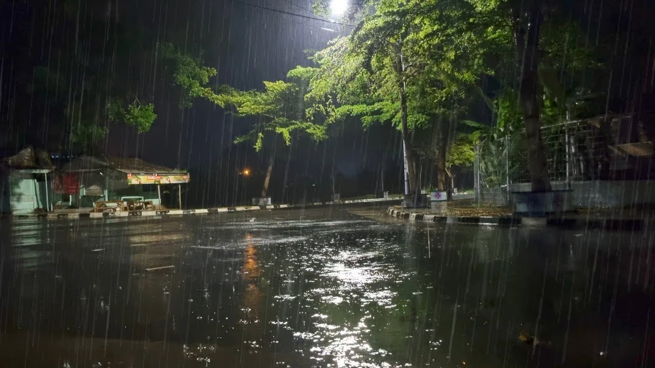 Calm Night Rain on Empty Street with Soft Water Sounds for Stress Relief and Better Sleep