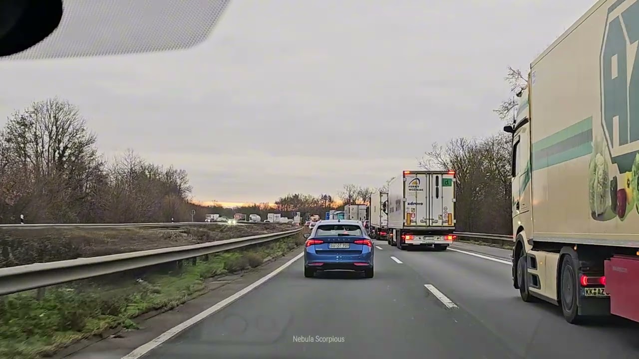Driving Through Morning Traffic Looks Like on the Autobahn A61 | POV Sunrise to Cloudy Drive
