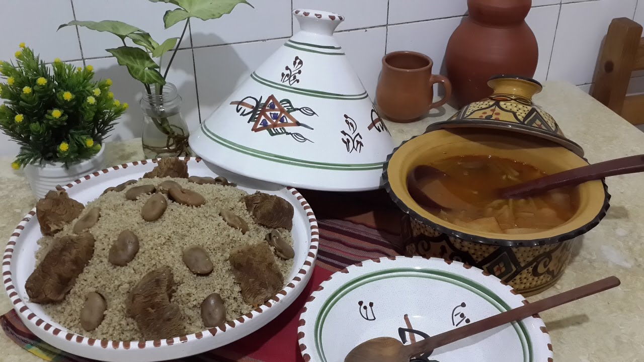 Couscous d’orge au  chardon d’Espagne et légumes كسكس شعير بالقرنينة الخضر والفول اليابس صحي ولذيذ