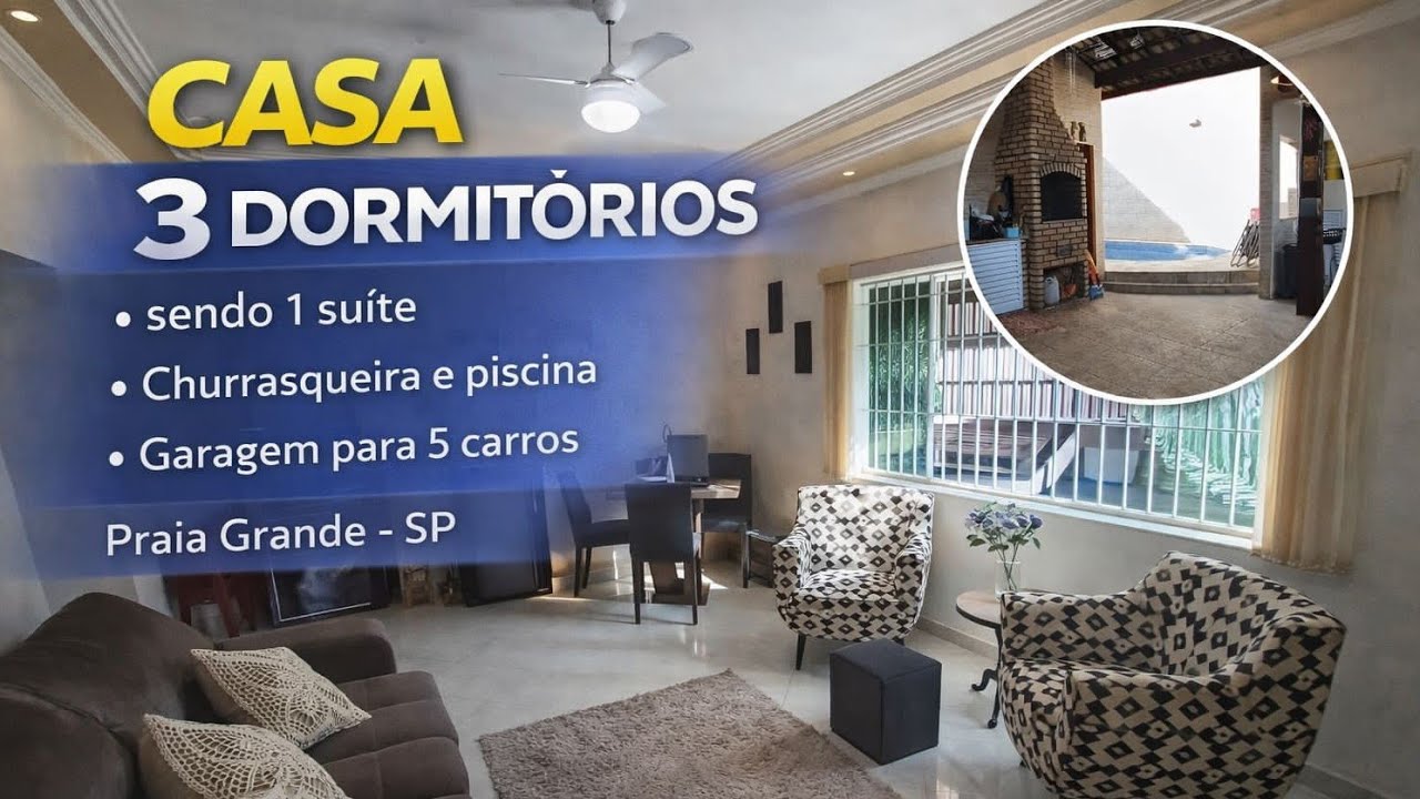 Maravilhosa casa com piscina em Praia Grande SP 🏖️ 3 dormitórios 1 suite 🚗 5 vagas 🚗
