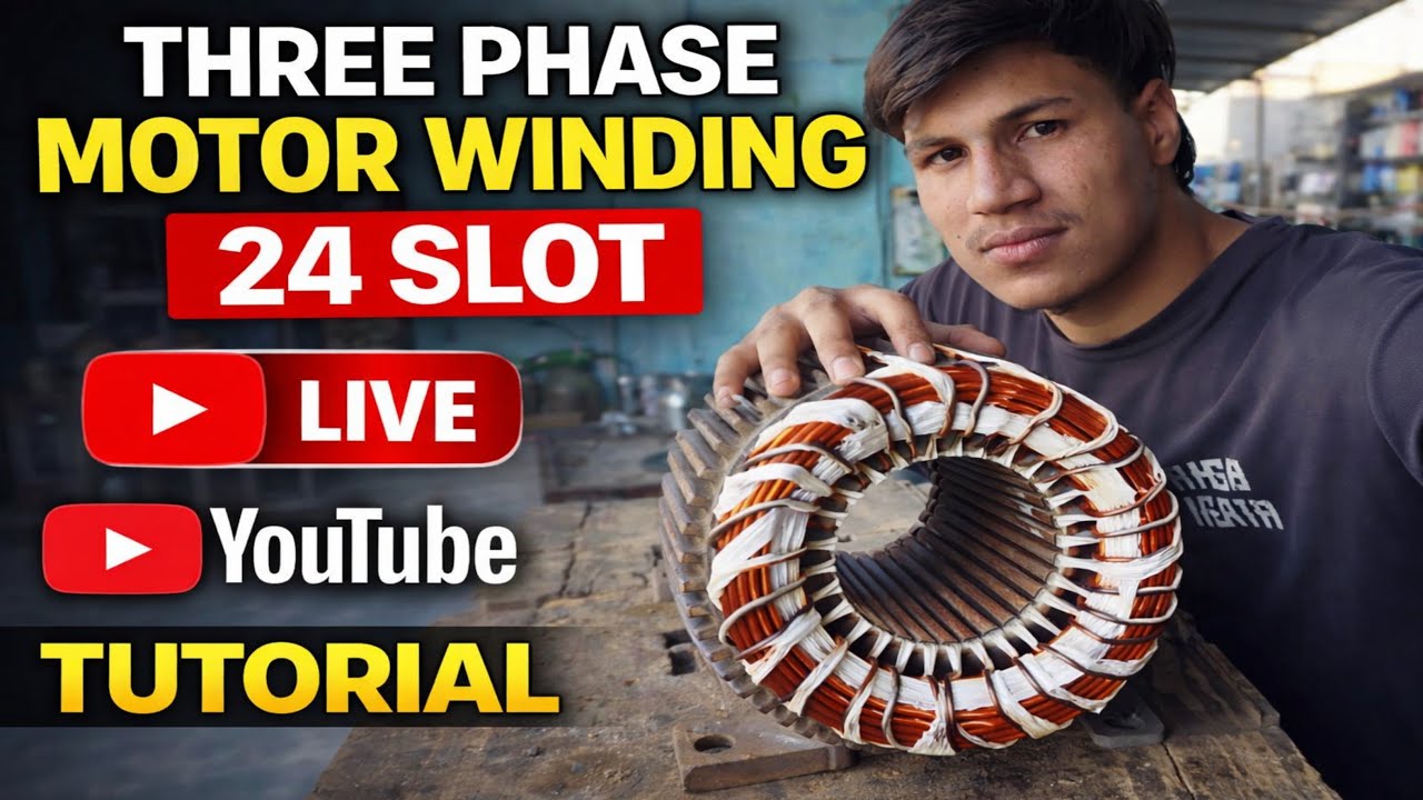 VINAY Electricials Tecnical  is live! three phase motor winding 24 slot #live