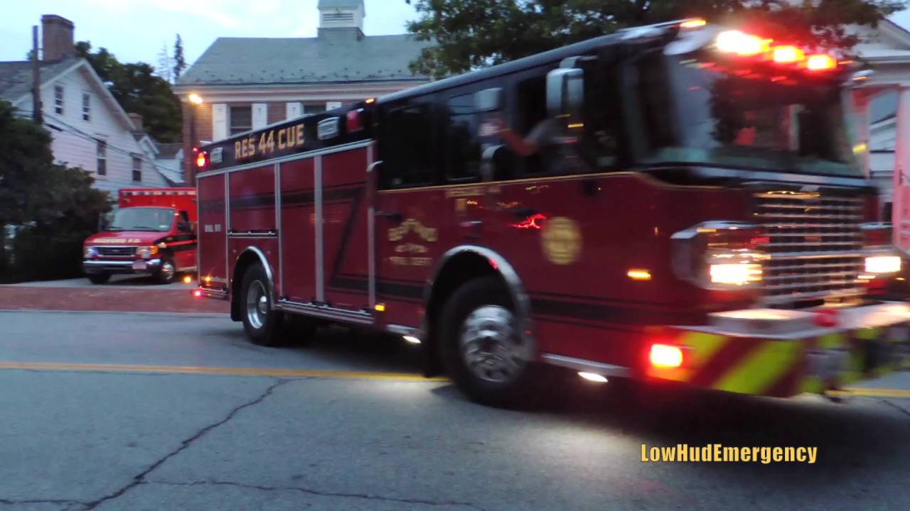 Bedford FD Rescue 44 + Bedford Hills FD Tanker 5 + Tower Ladder 57 Responding