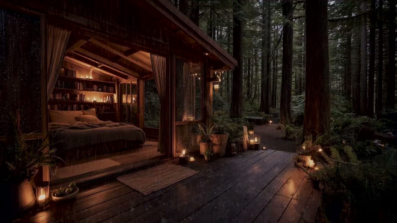 Sleep Well with Heavy Rain | Wooden Cabin Ambience in The Deep Forest