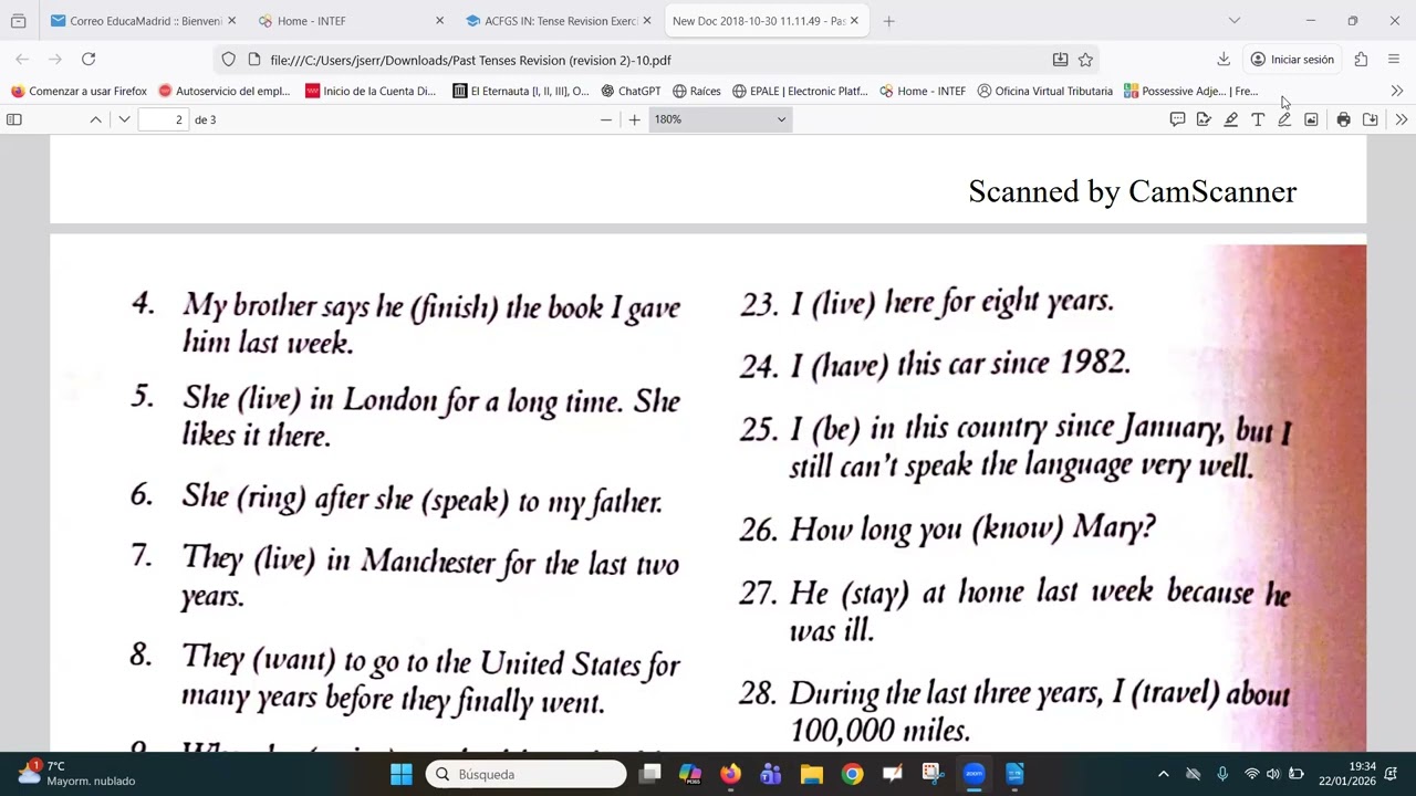 Past & Perfect tenses revision exercise