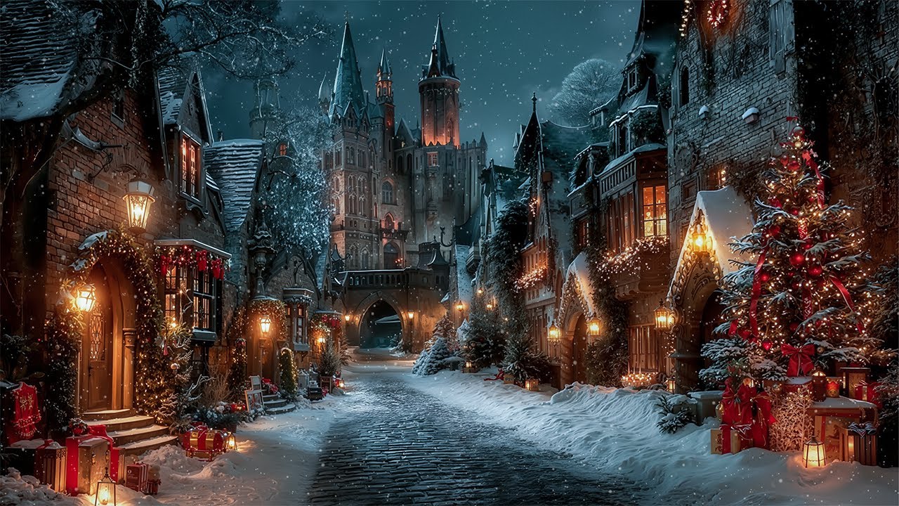 Walking through Victorian Town in the Christmas Spirit | Snowy Streets, Warm Windows |Dark Academia