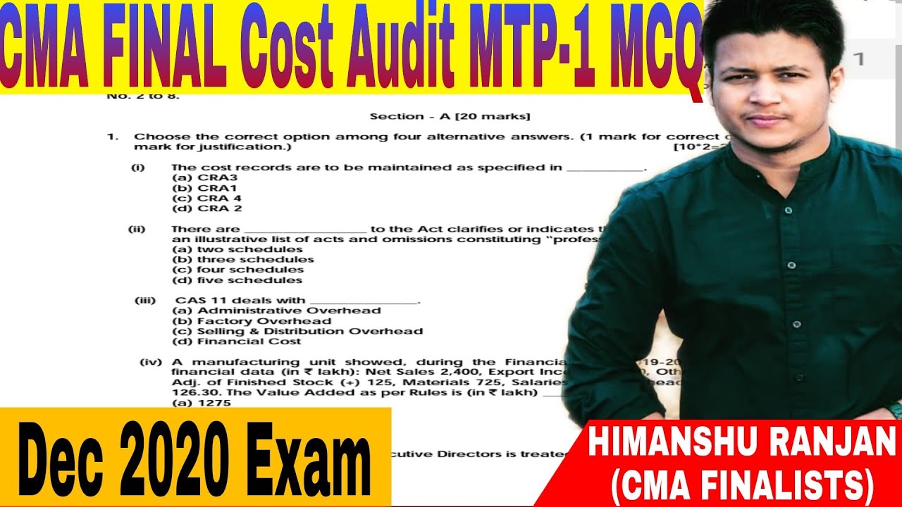 CMA FINAL Cost Audit MTP- 1 MCQ  | Very important MTP MCQ For June 2021 Online Exam