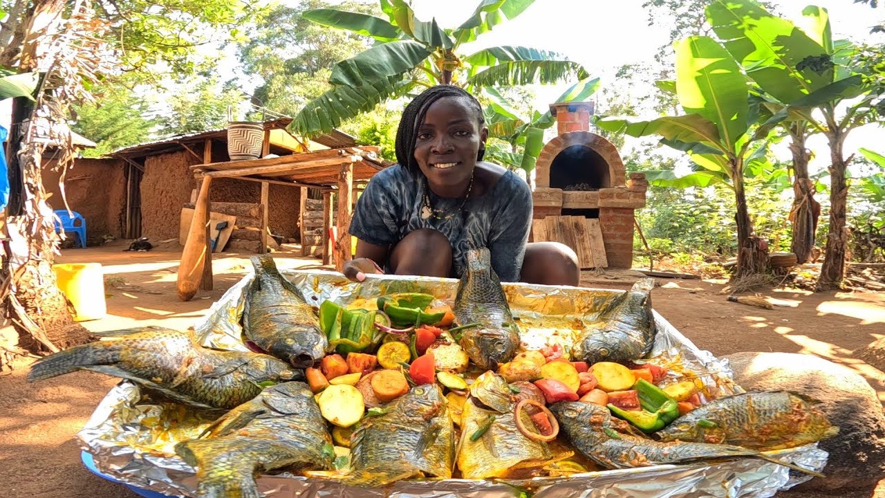 Fresh Fish baked in Oven with Fresh Veggies