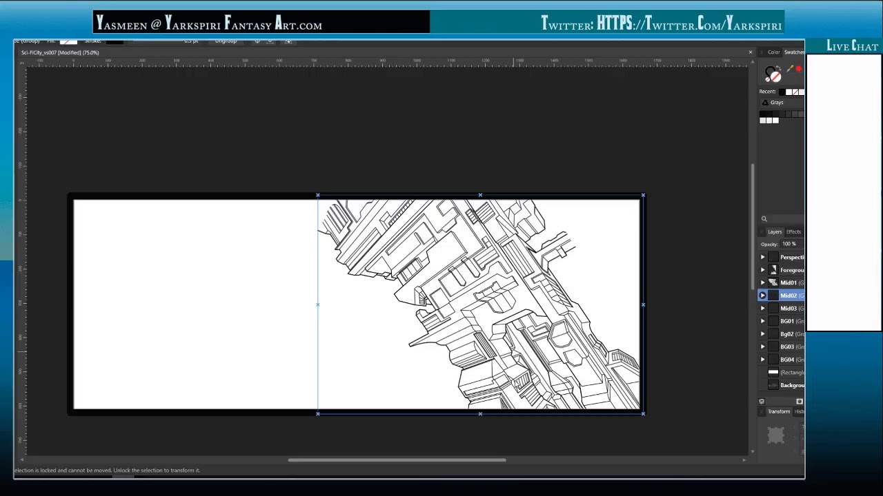 Drawing Sci-fi City Pt 004 - Line work