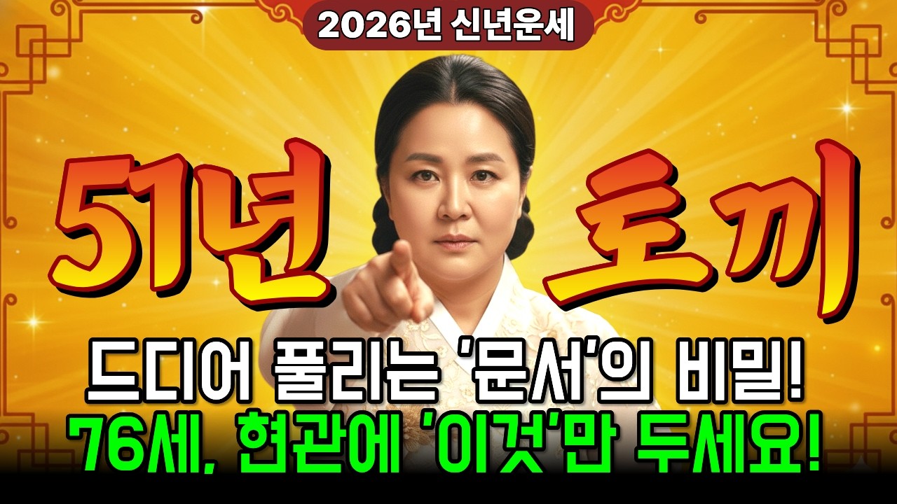 1951년생 토끼띠, 자식걱정 끝! 2026년에는 10년 묵은 땅·집 팔리고 돈방석 앉습니다. 입춘 전 '이곳'만 정리  | 하얀 토끼가 황금 보석을 얻는 재물 풍수 비책 총정리