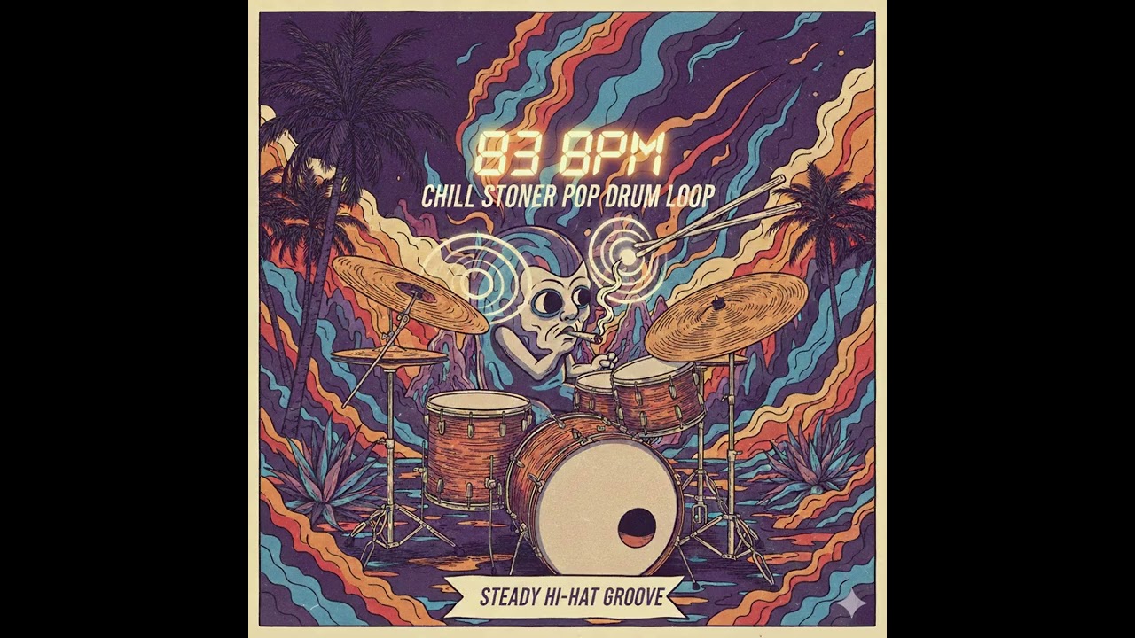 CHILL POP STONER ROCK DRUM GROOVE - 83 BPM - DRUMS ONLY BACKING TRACK  DRUM LOOP TO PLAY ALONG WITH