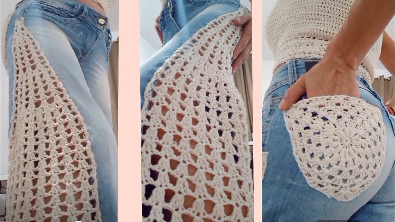 CUSTOMIZAÇÃO DE djans com CROCHÊ ✅️TUTORIAL PASSO A PASSO  #crochet