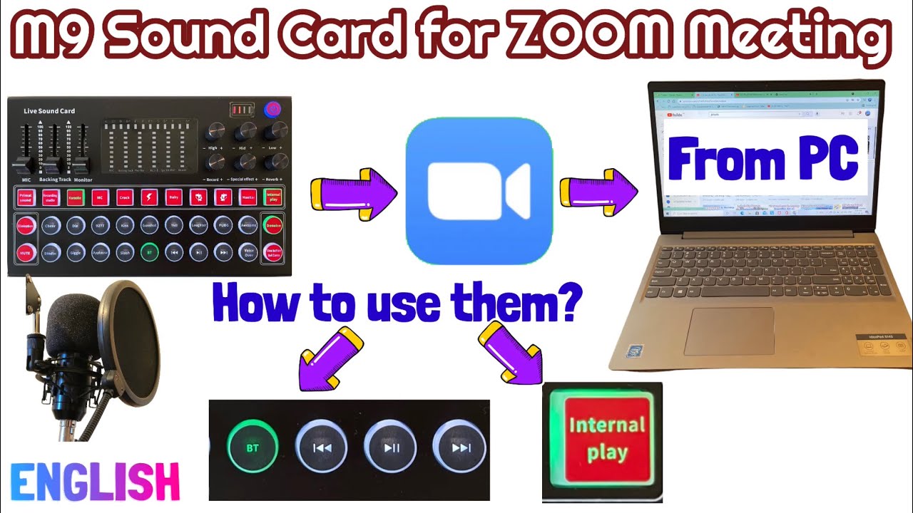 ZOOM from a PC / Laptop using M9 Sound Card with Condenser Mic Set Up. Use Internal Play, Pause/Play