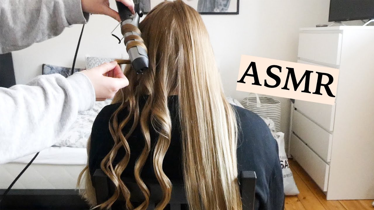 ASMR 💛 relaxing hair styling/hair curling, hair brushing, hair play, & spraying sounds (no talking)
