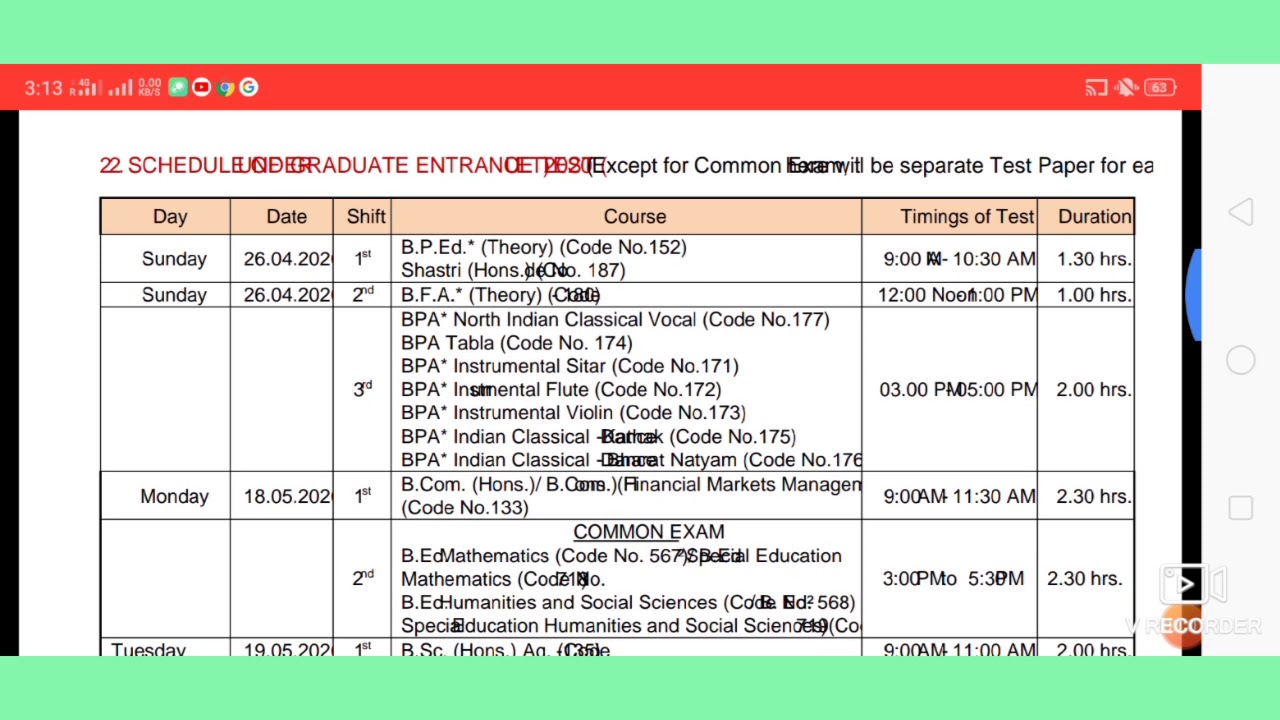 BHU SCHEDULE OF UNDERGRADUATE ENTRANCE TEST (UET) 2020