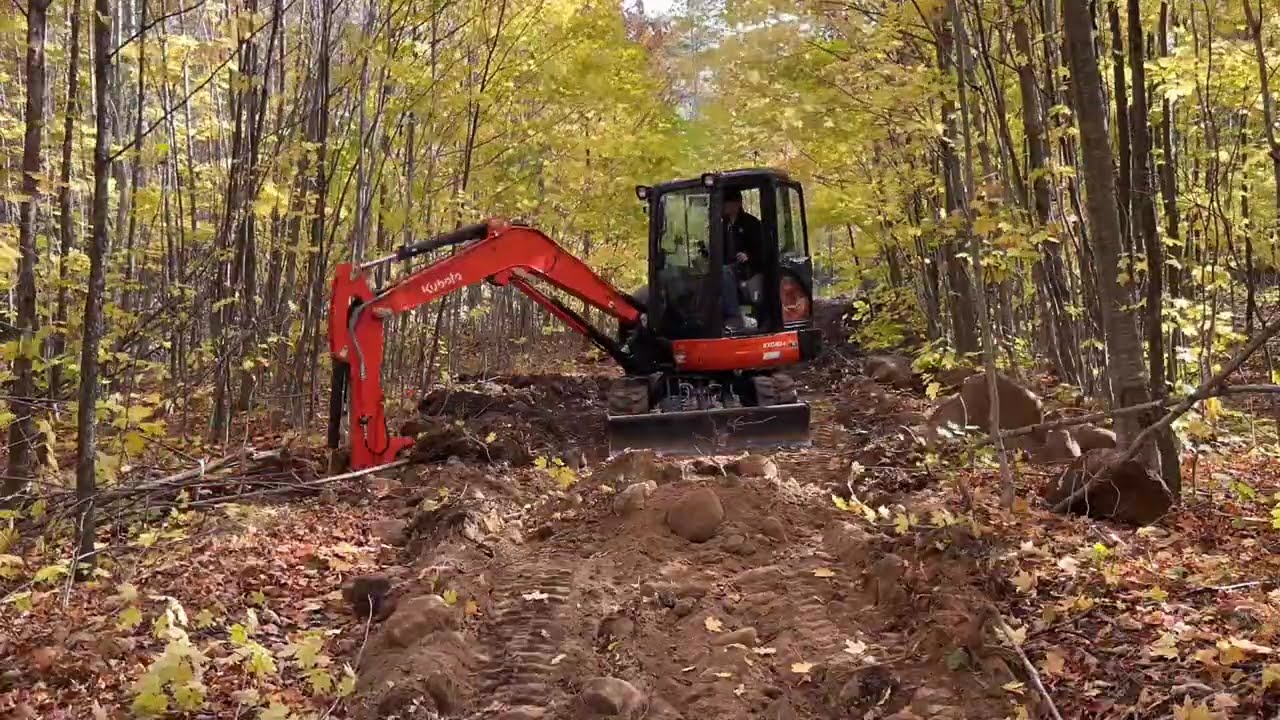 Kubota KX040-4 Excavator Grading an Incline | Off-Grid Land Work - Canada - Manitoulin Island - TL