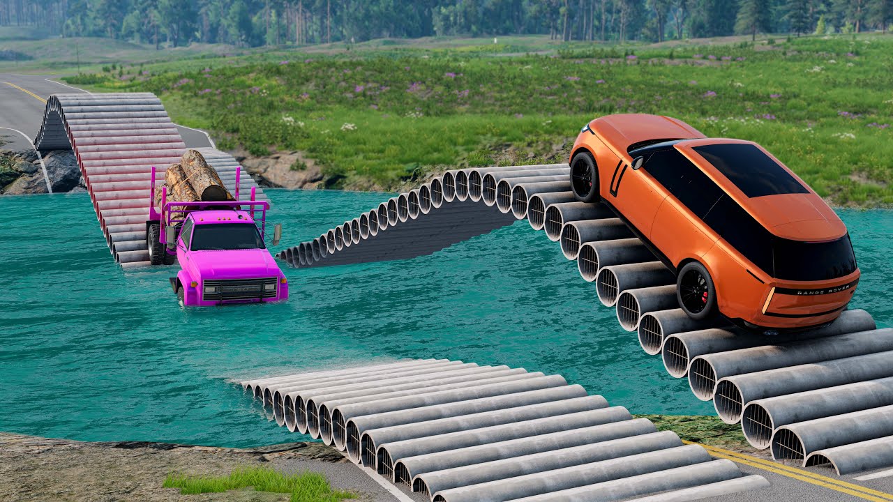 Cars vs Pipes Bridge Drive Challenge Ends in Total Destruction!