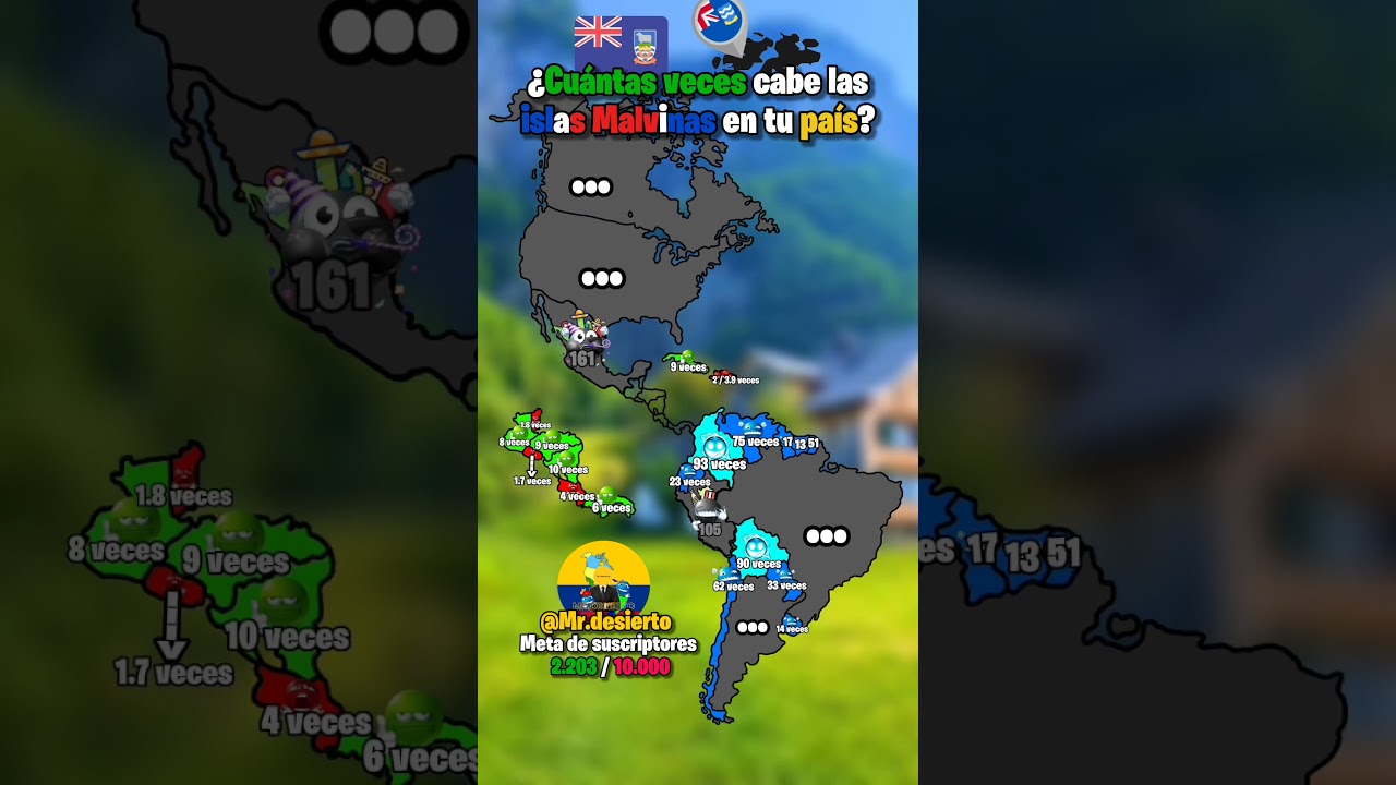 Cuantas veces cabe las islas malvinas en cada pais de America 