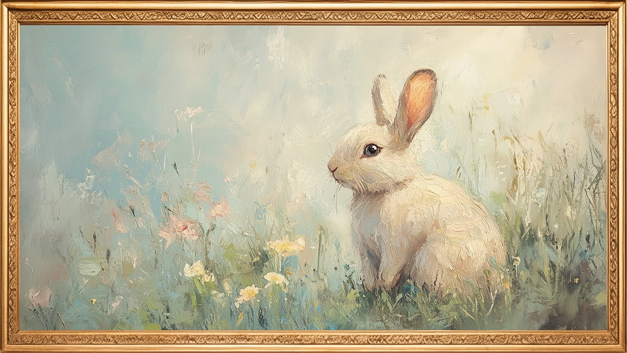 Vintage Easter Bunny Easter Eggs Spring Frame TV Art | 4K TV Screensaver | Golden Frame | Silent