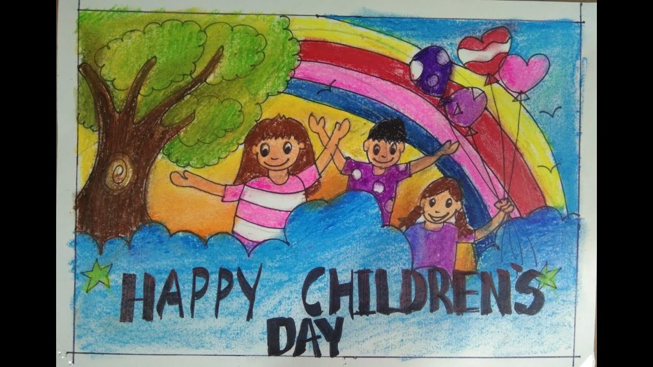 children's day drawing & poster making ideas| children's day drawing with coloring