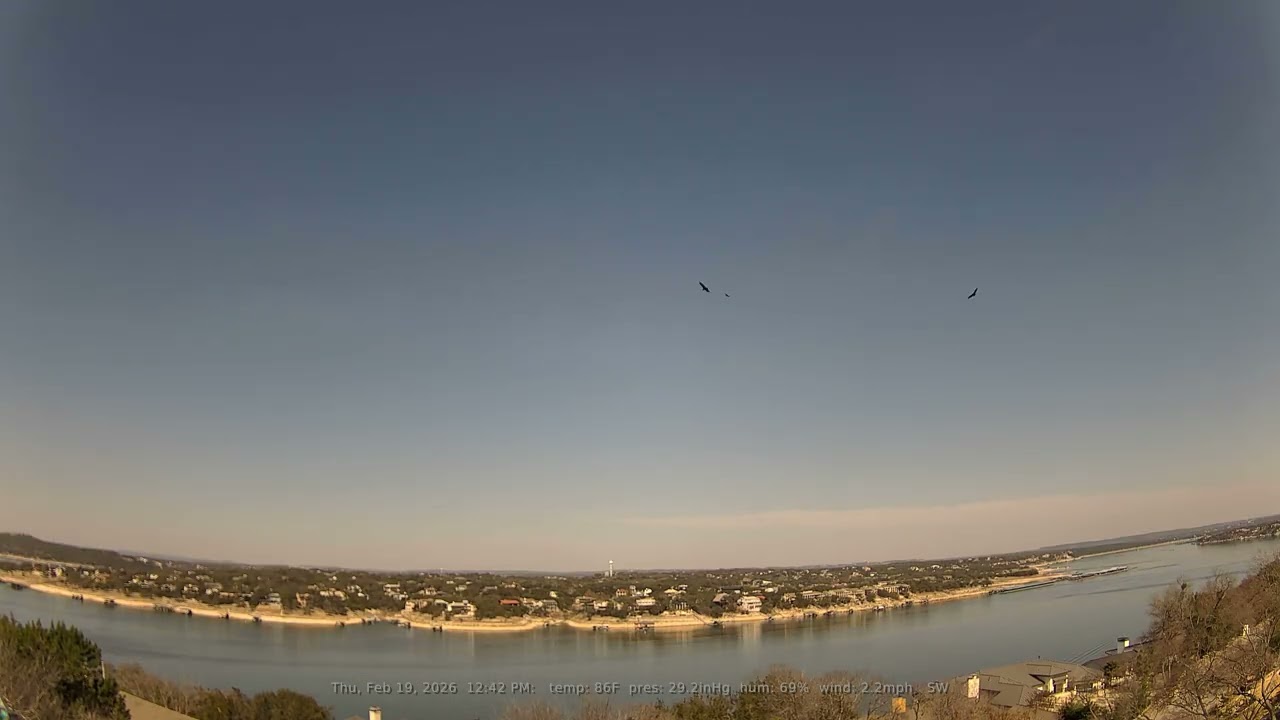 02/19/2026: Lake Travis, Texas (Austin, TX): 4K, 60fps Daily Weather & Boat Traffic Timelapse Video
