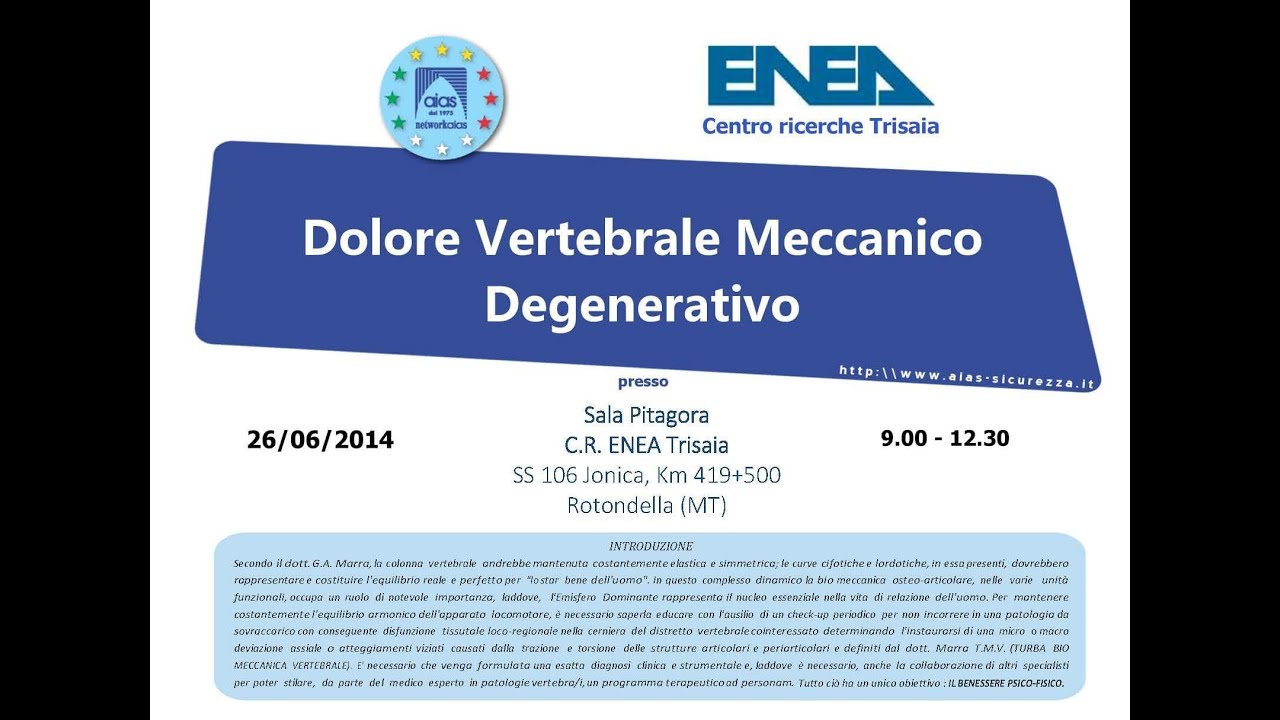 DOLORE VERTEBRALE MECCANICO CENTRO ENEA TRISAIA - ROTONDELLA 2014 06 26  demo