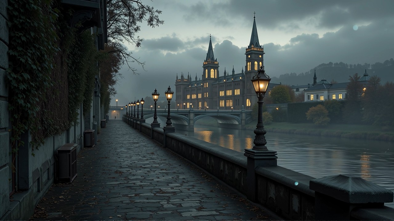 Quiet Riverside Walk by the Old City Bridge | Dark Academia Ambience for Study and Calm Evenings