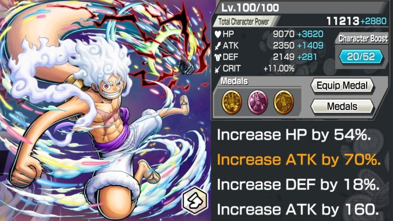THE FOUR EMPEROR MONKEY D. LUFFY MEDAL HP 54% ATK 70℅ DEF 18% ATK 160 | ONE PIECE BOUNTY RUSH