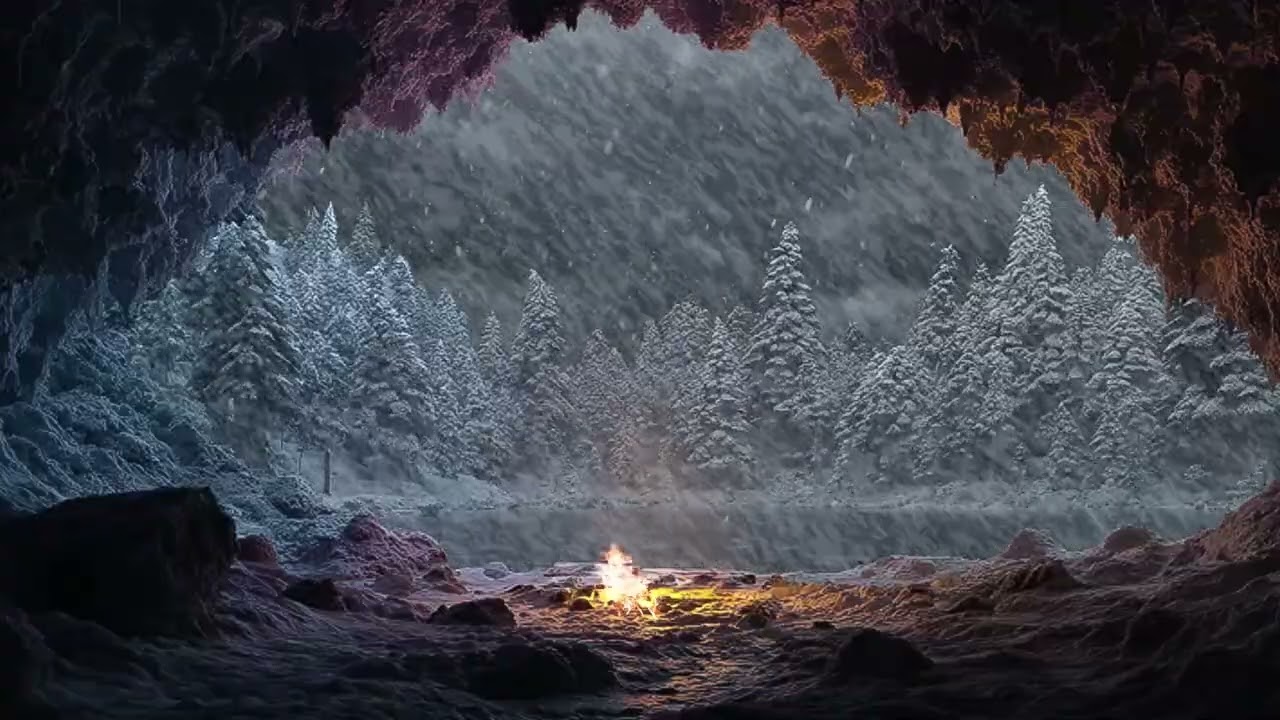 Cozy Winter Cave Ambience with Wind and Crackling Fireplace for Deep Sleep, Rest & Stress Relief ❄️