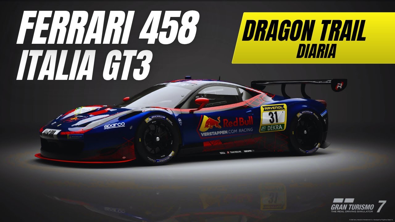Gran Turismo 7: Estrategia Magistral en Dragon Trail – Ferrari 458 Italia Livery Verstappen”🏎️🔥