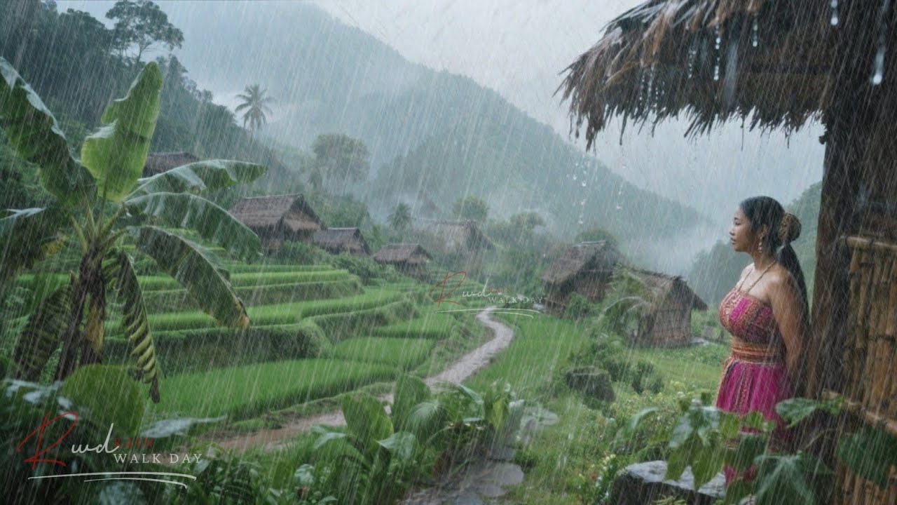 COLD MOUNTAIN LIFE HIT BY VILLAGES RAIN STORM- RAIN WALK FOR RELAXING