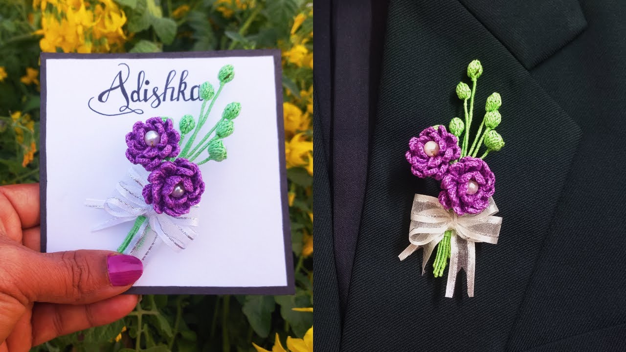 SIMPLE BEAUTIFUL CROCHET  FLOWER BUD BROOCH PIN | How to make Cute DIY Jewellery Tutorial (HINDI)