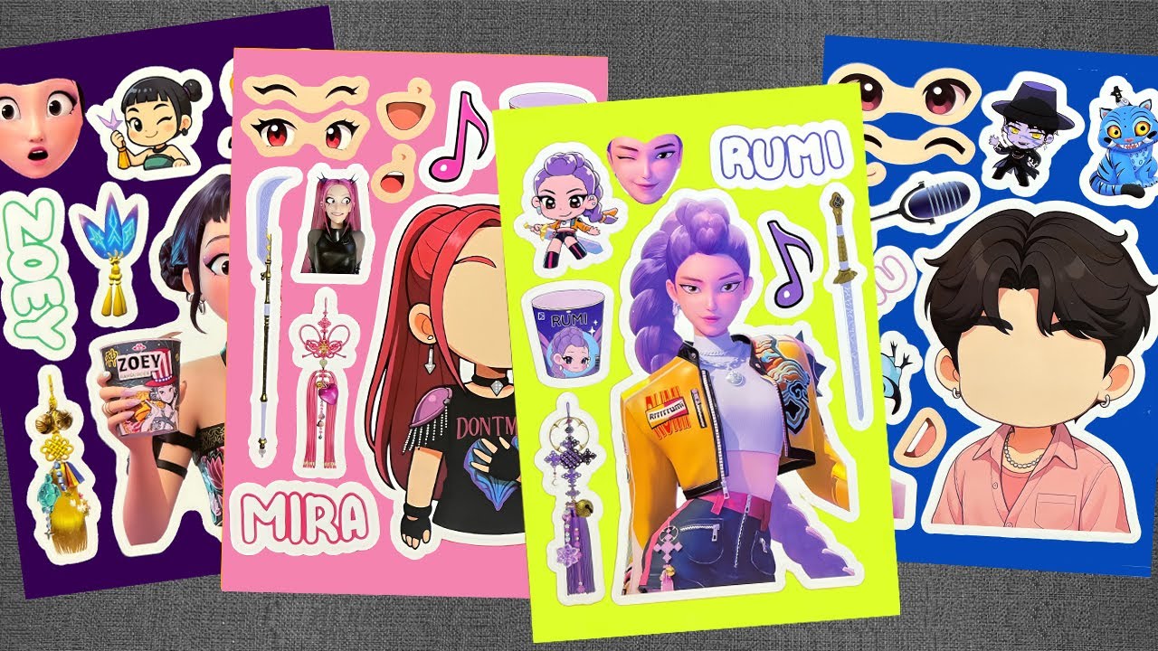 [Paper DIY] HUNTRIX RUMI, MIRA and SAJA BOYS LOVE STORY 💖 KPOP Demon Hunters | Sticker Book ASMR