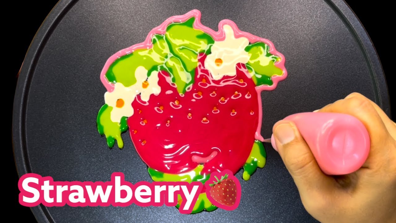 Happy Strawberry Pancake Art - Fruit Drawing, Cute Pancakes @rainbowpancakeart